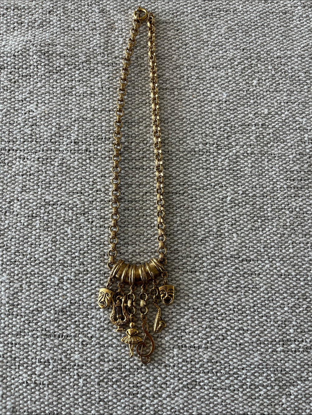 1928 Gold Performing Arts Charm Necklace Ballet Theater Vintage Jewelry Music - Picture 2 of 7